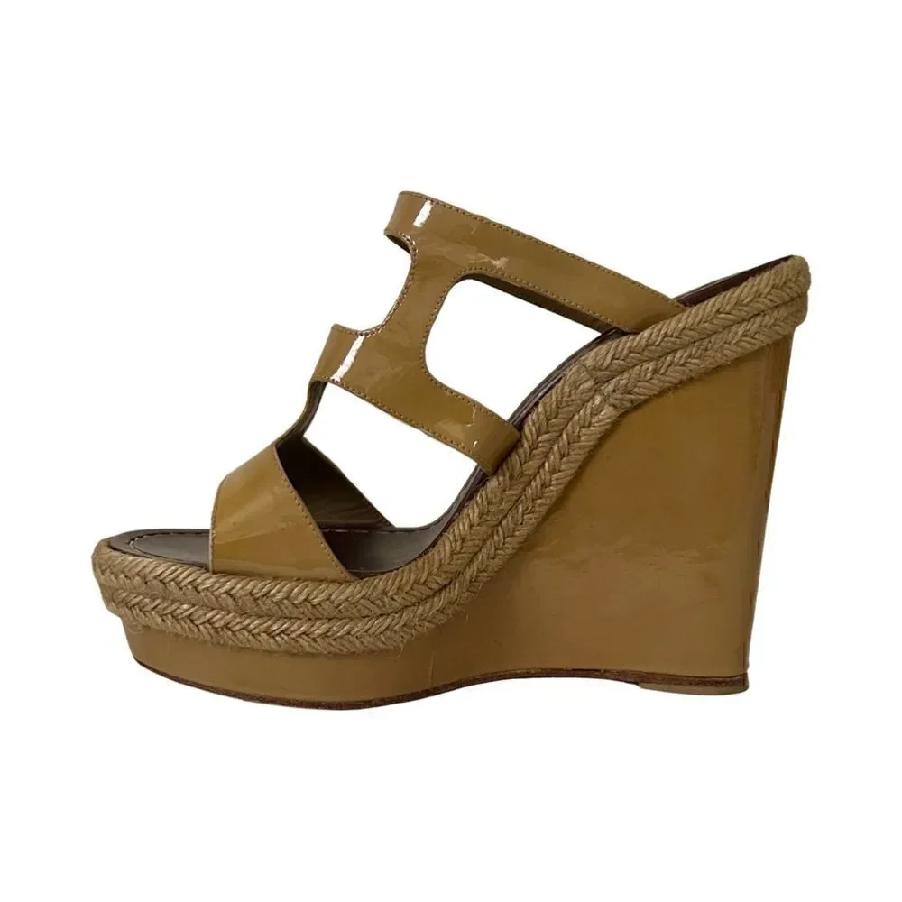 Christian Louboutin Beige Patent Leather Bilbao 120 Wedges Size 39